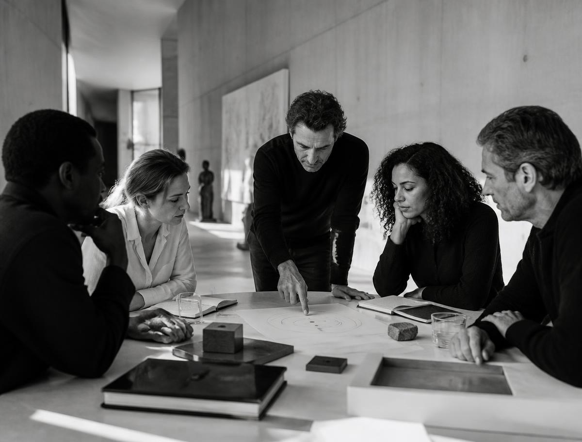 Groupe de dirigeants concentrés autour d'un exercice d'apprentissage