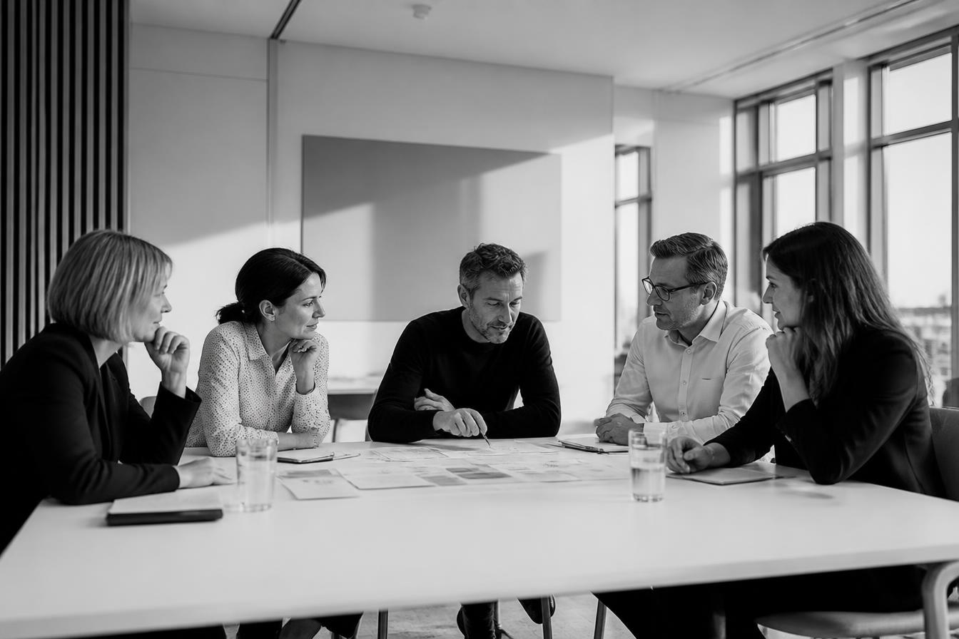Groupe de dirigeants en formation autour d'une table